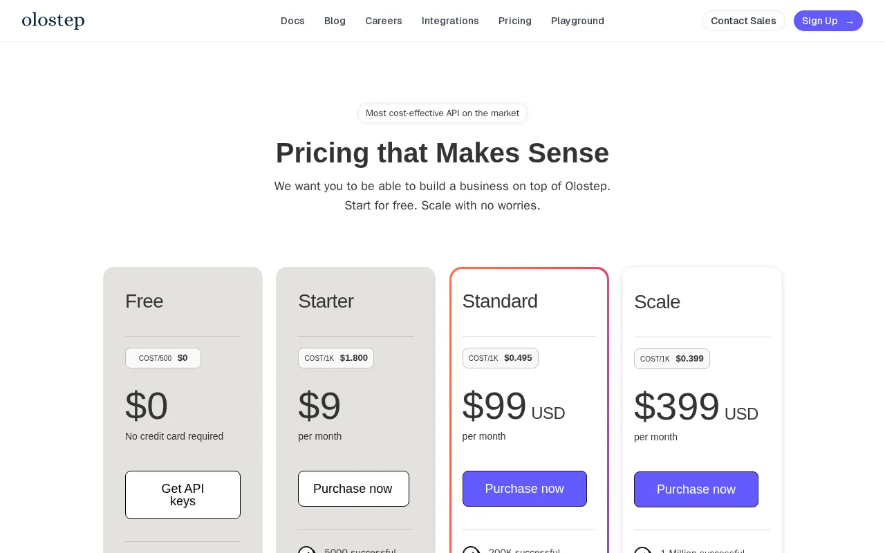Olostep — pricing page