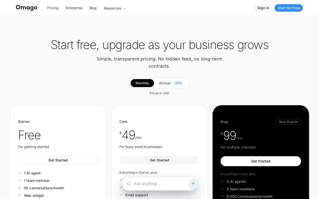 Omago — pricing page