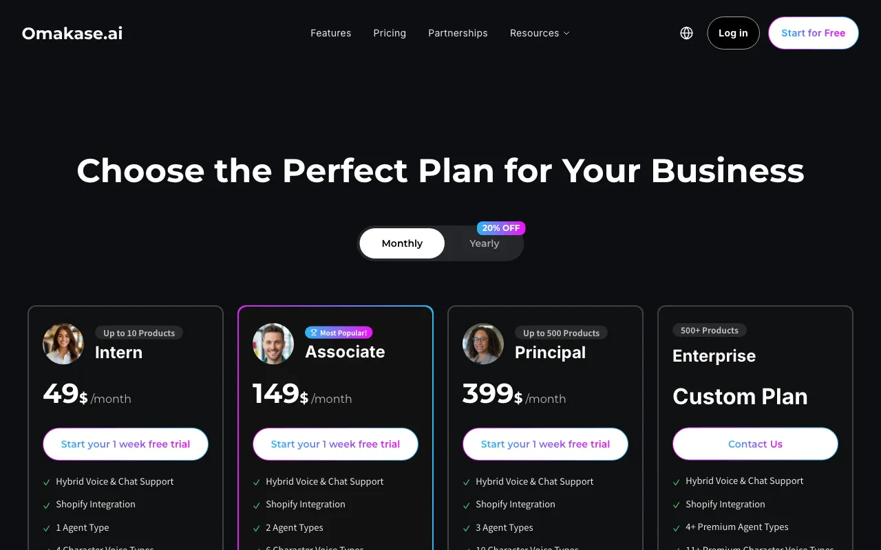 Omakase Voice AI — pricing page