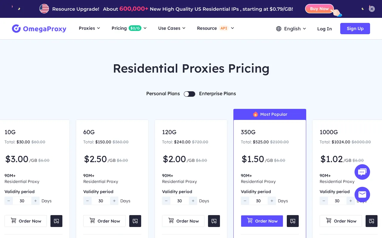 Omegaproxy — pricing page