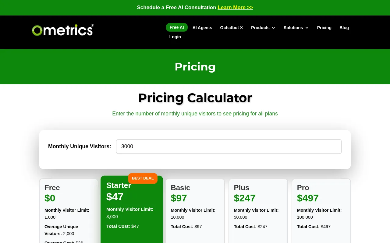 Ometrics — pricing page