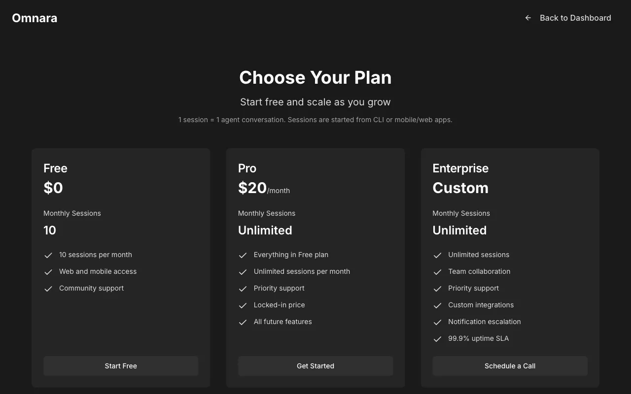 Omnara — pricing page