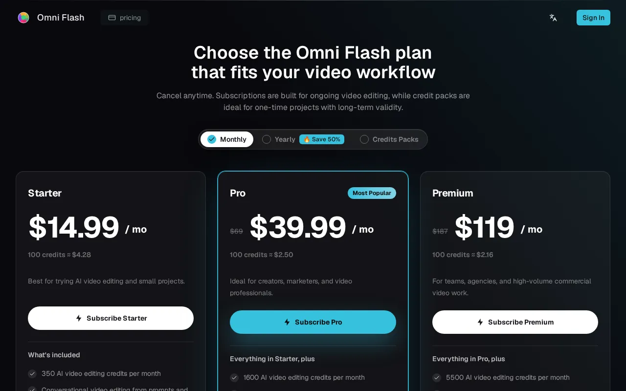 Omni Flash — pricing page