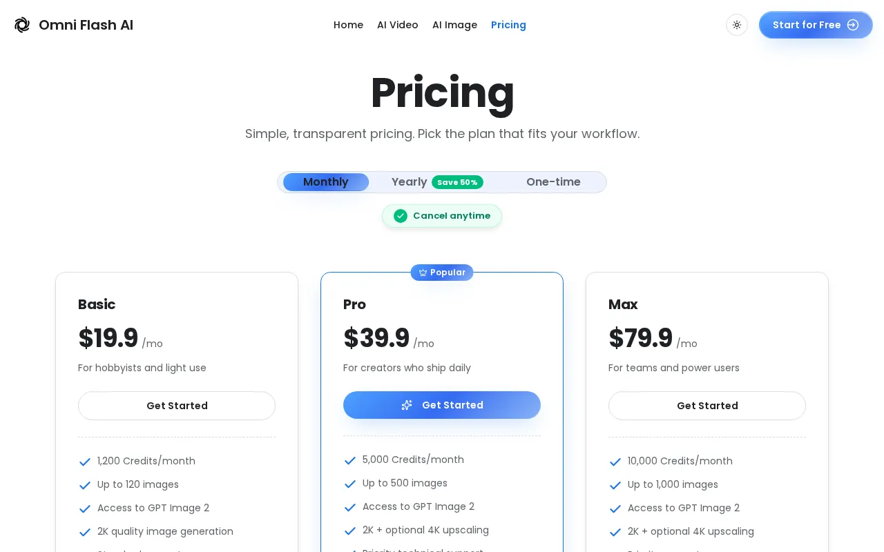 Omni Flash AI — pricing page