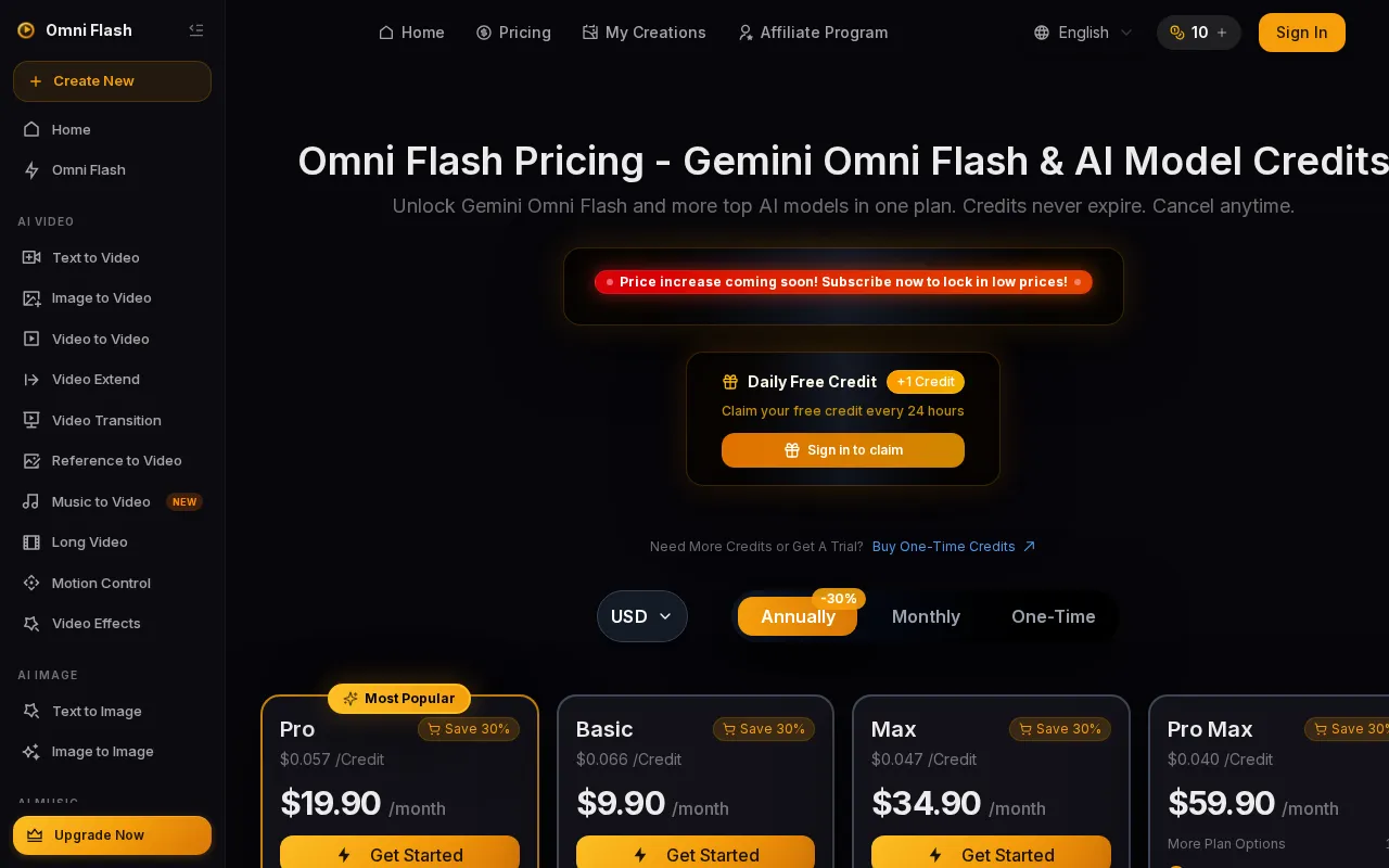 Omni Flash — pricing page