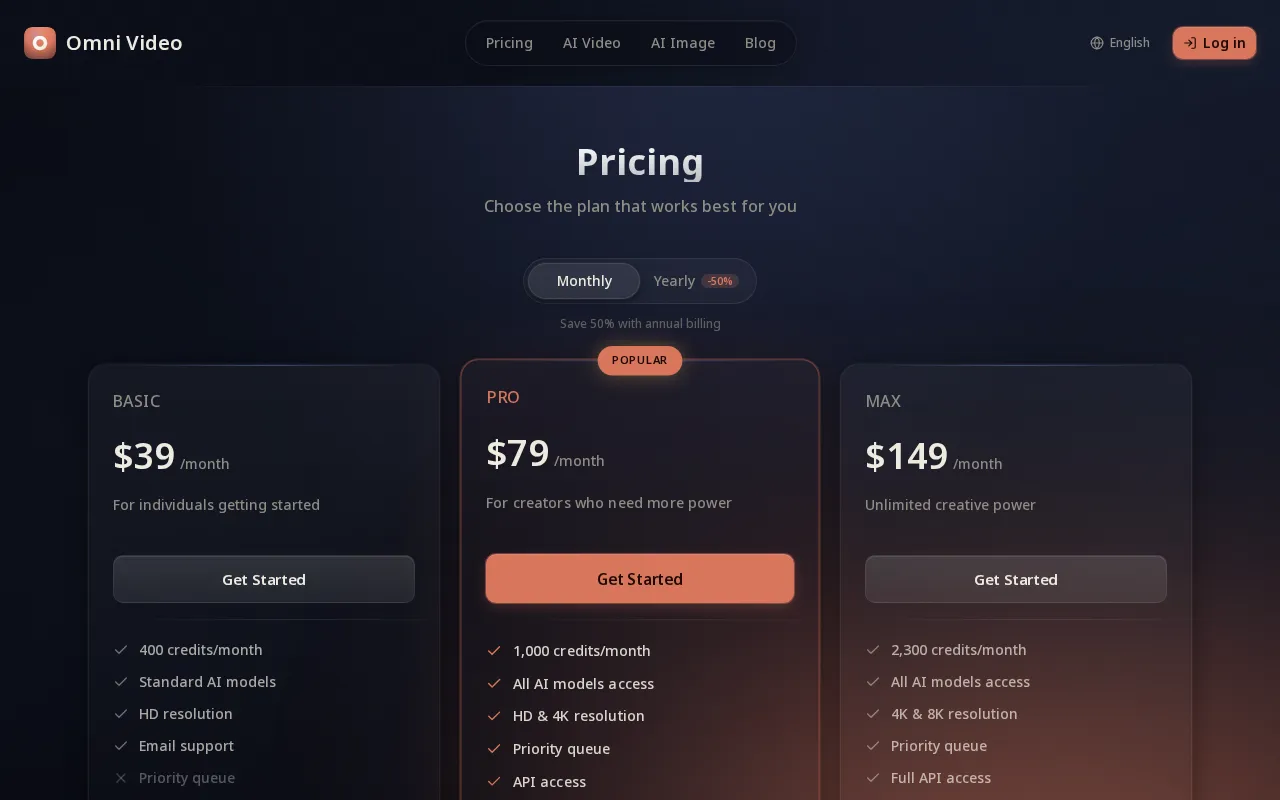 Omni Video — pricing page