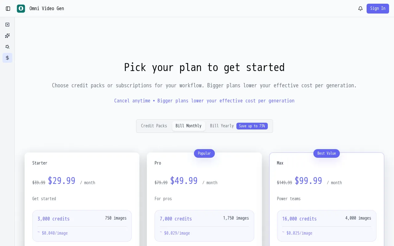 Omni Video Gen — pricing page
