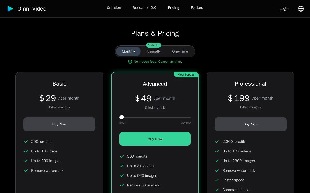Omni Video — pricing page