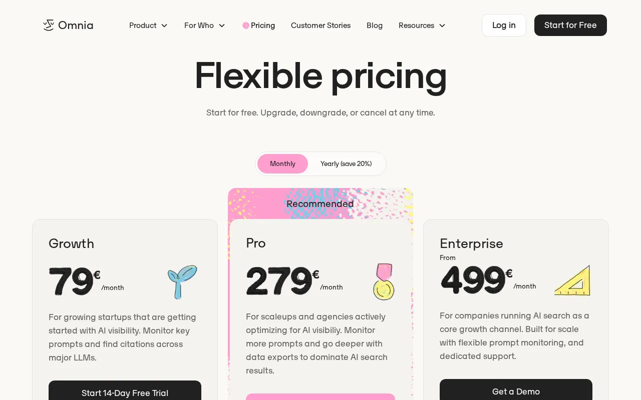 Omnia — pricing page