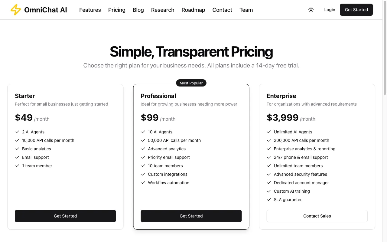 OmniChat — pricing page
