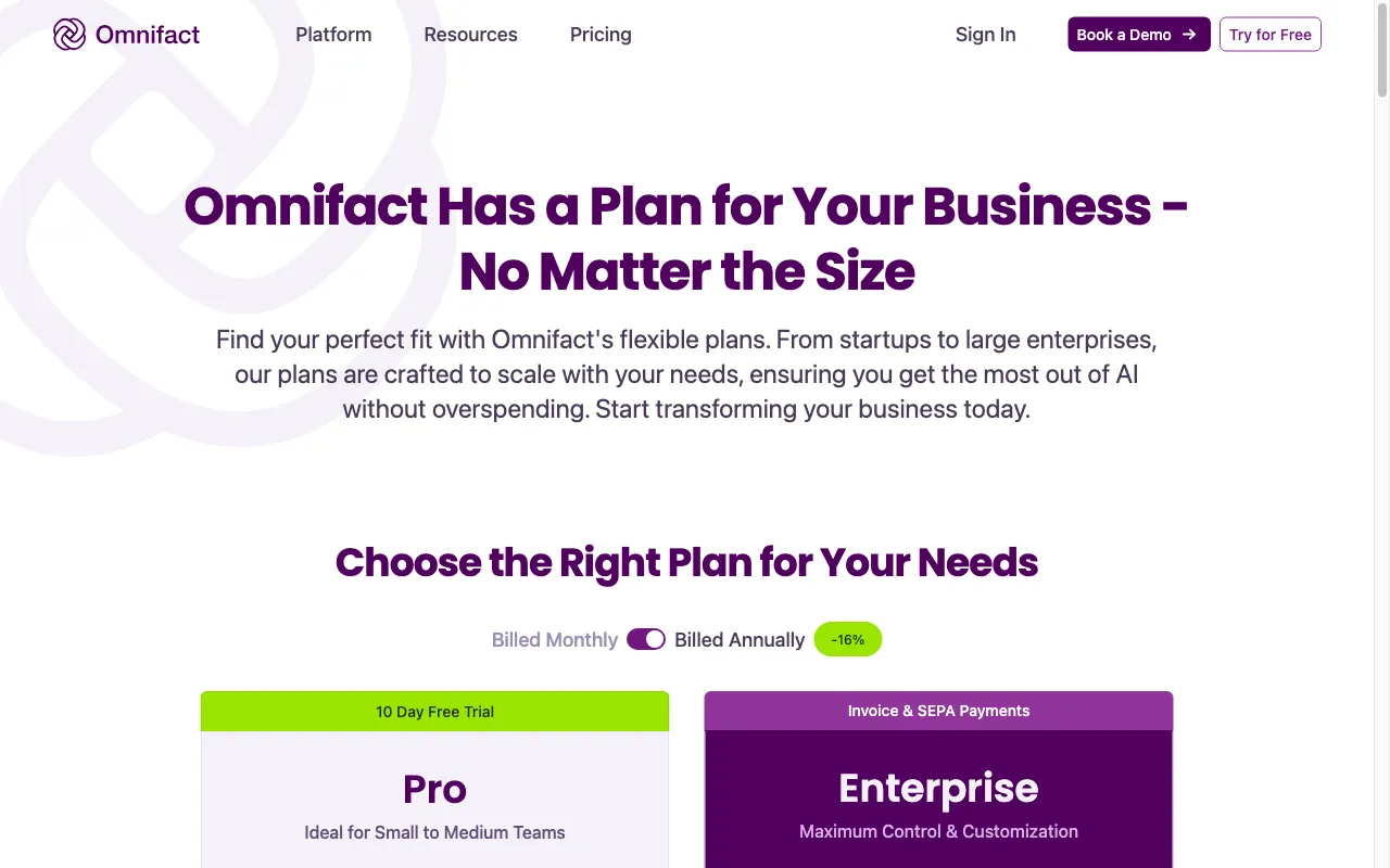 Omnifact — pricing page