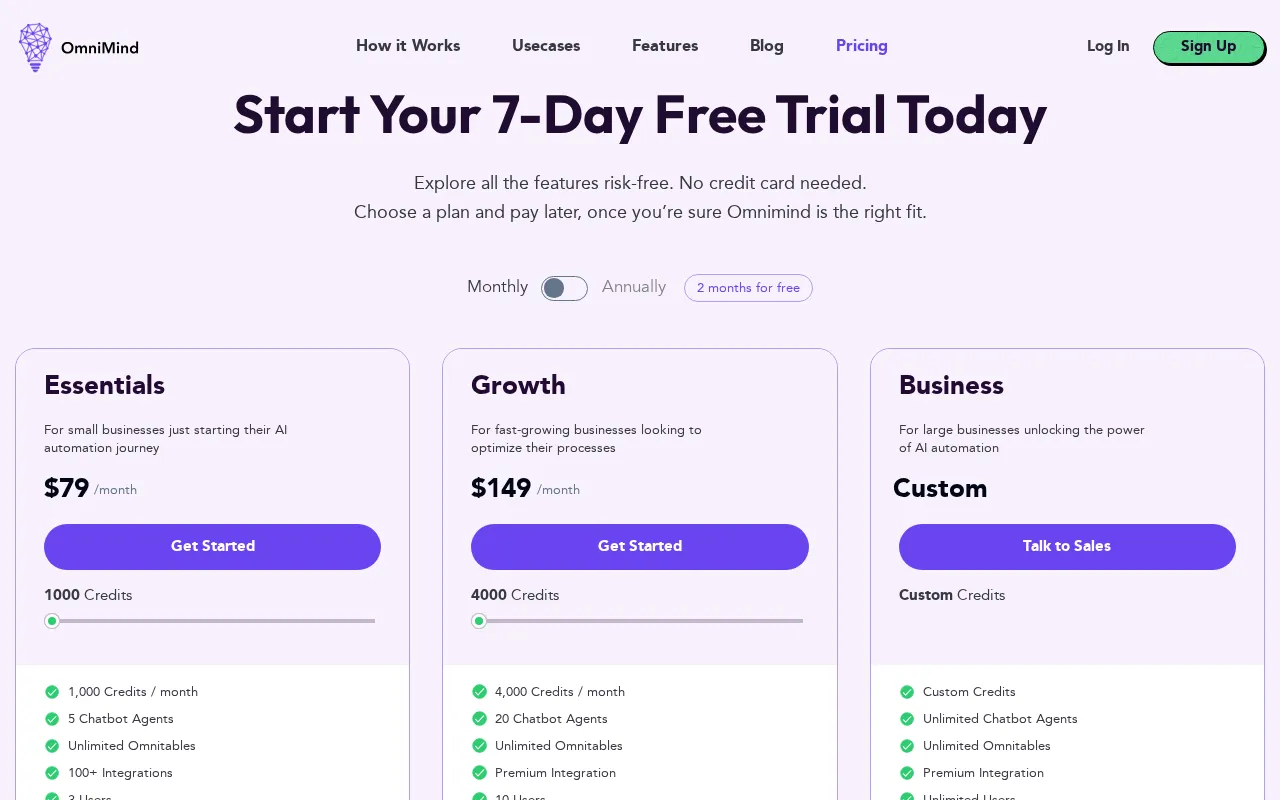 Omnimind — pricing page