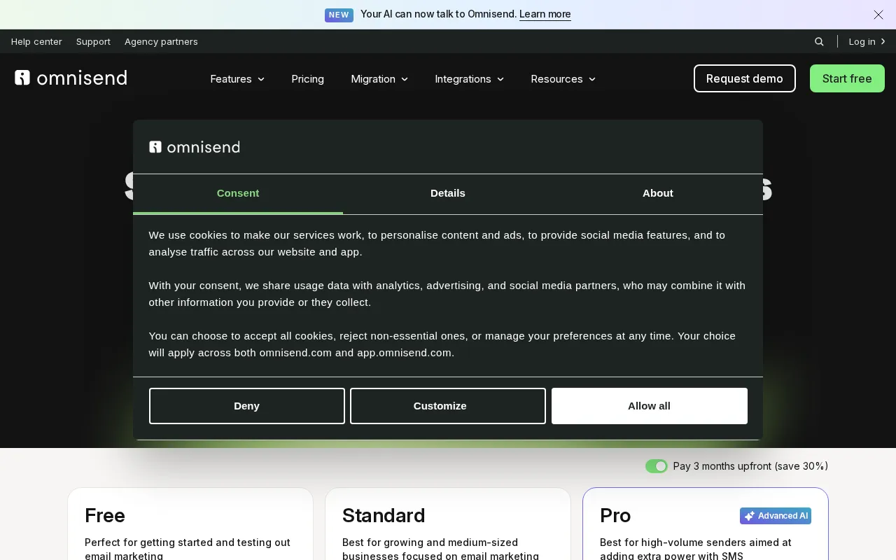 Omnisend — pricing page