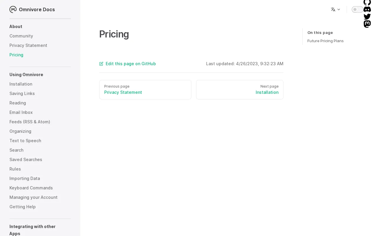 Omnivore — pricing page
