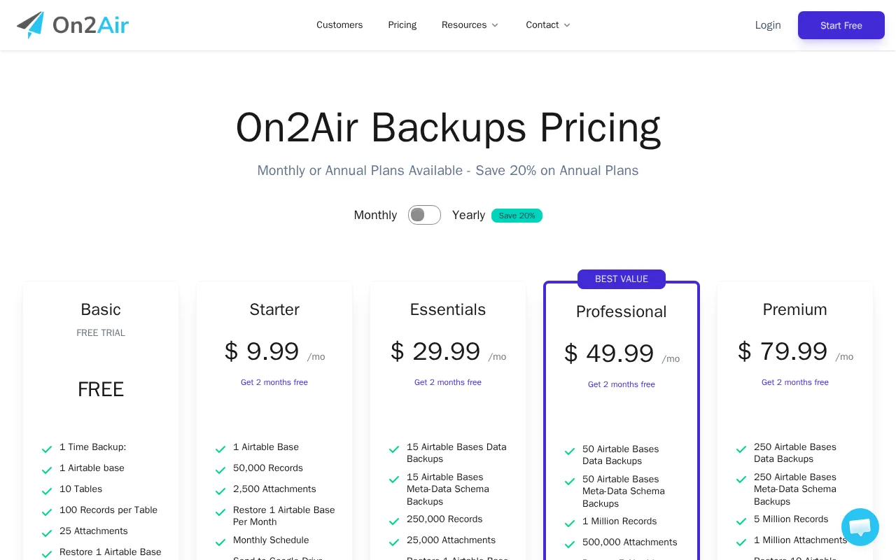 On2Air — pricing page