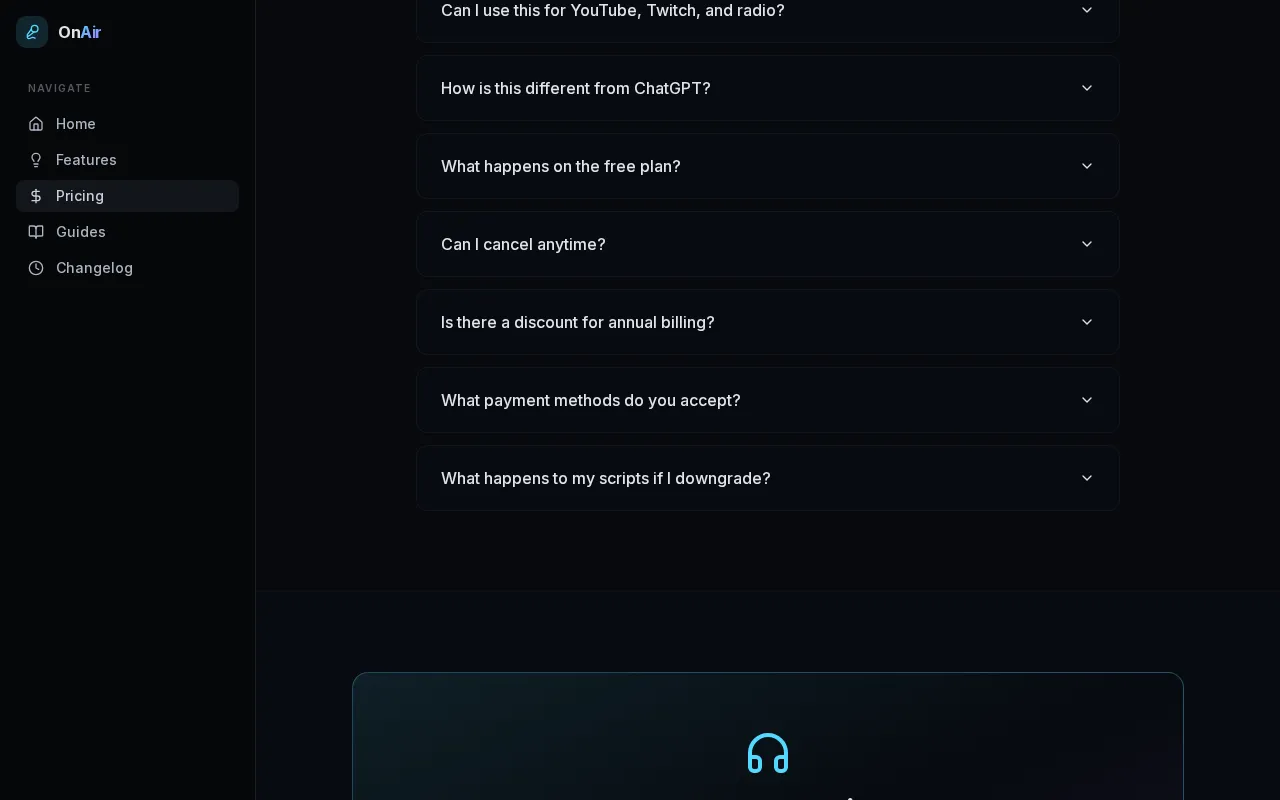 OnAir Studio — pricing page