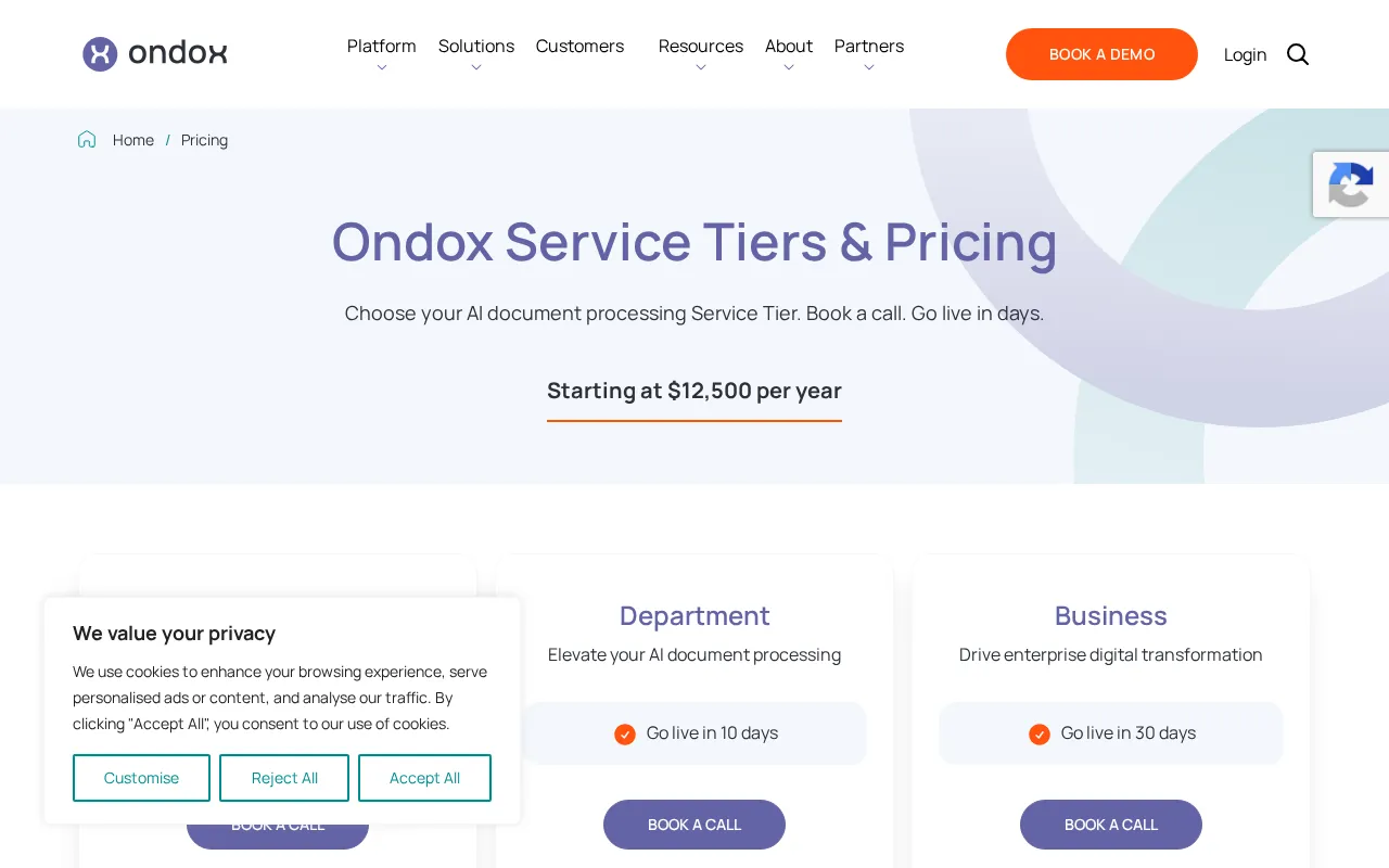 Ondox — pricing page