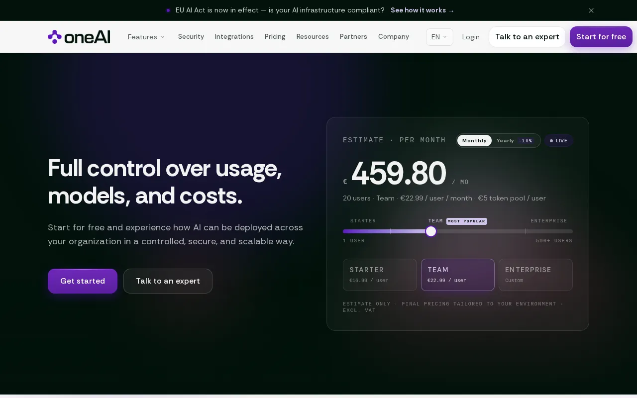 Oneai — pricing page