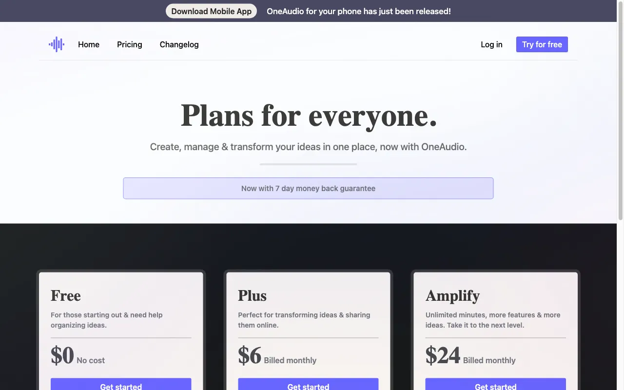 OneAudio AI — pricing page