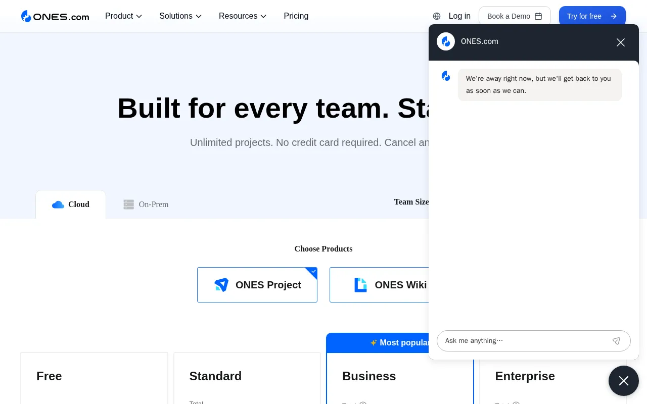 ONES.com — pricing page