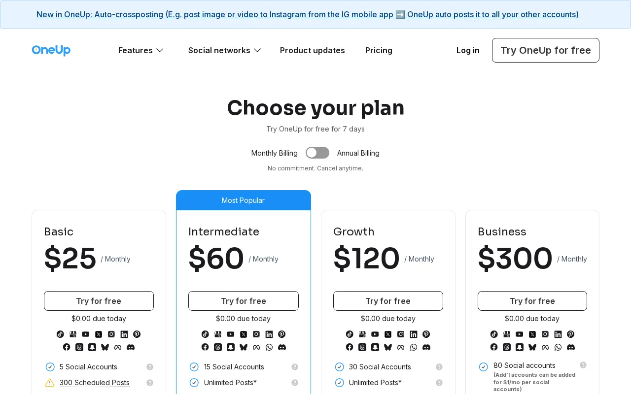 Oneupapp — pricing page
