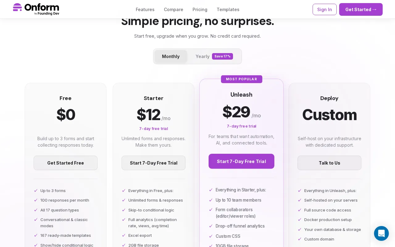 Onform.work — pricing page