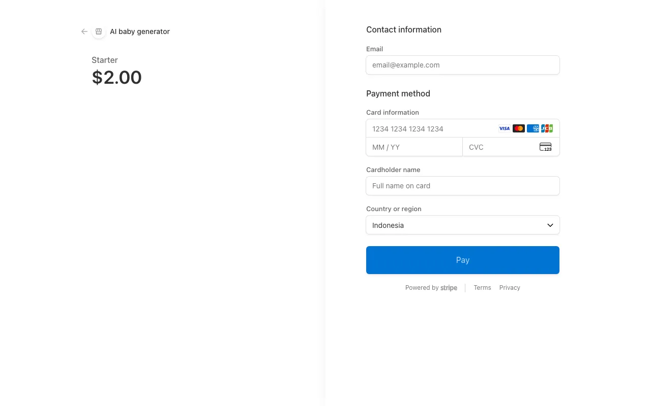 Online AI Baby Generator — pricing page