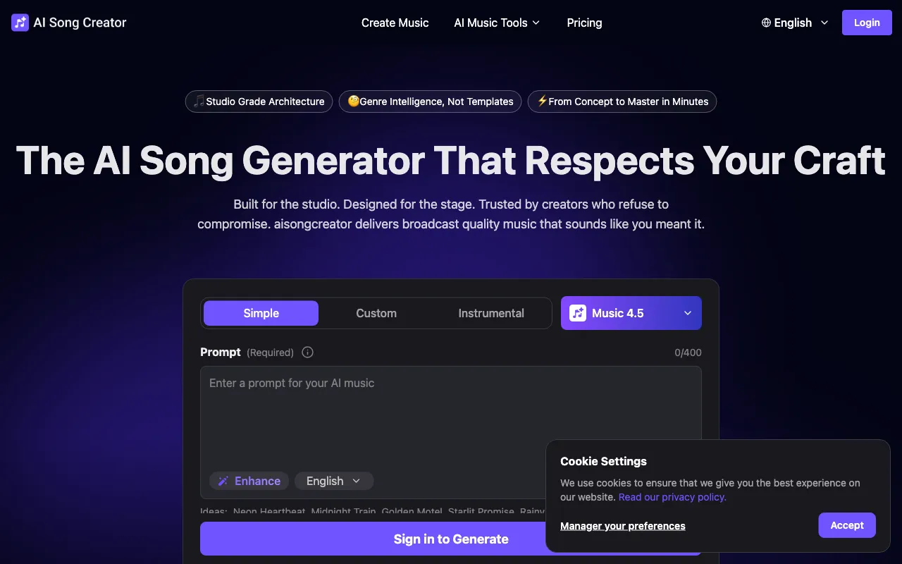 Online AI Song Generator That Respects Your Craft — preview screenshot
