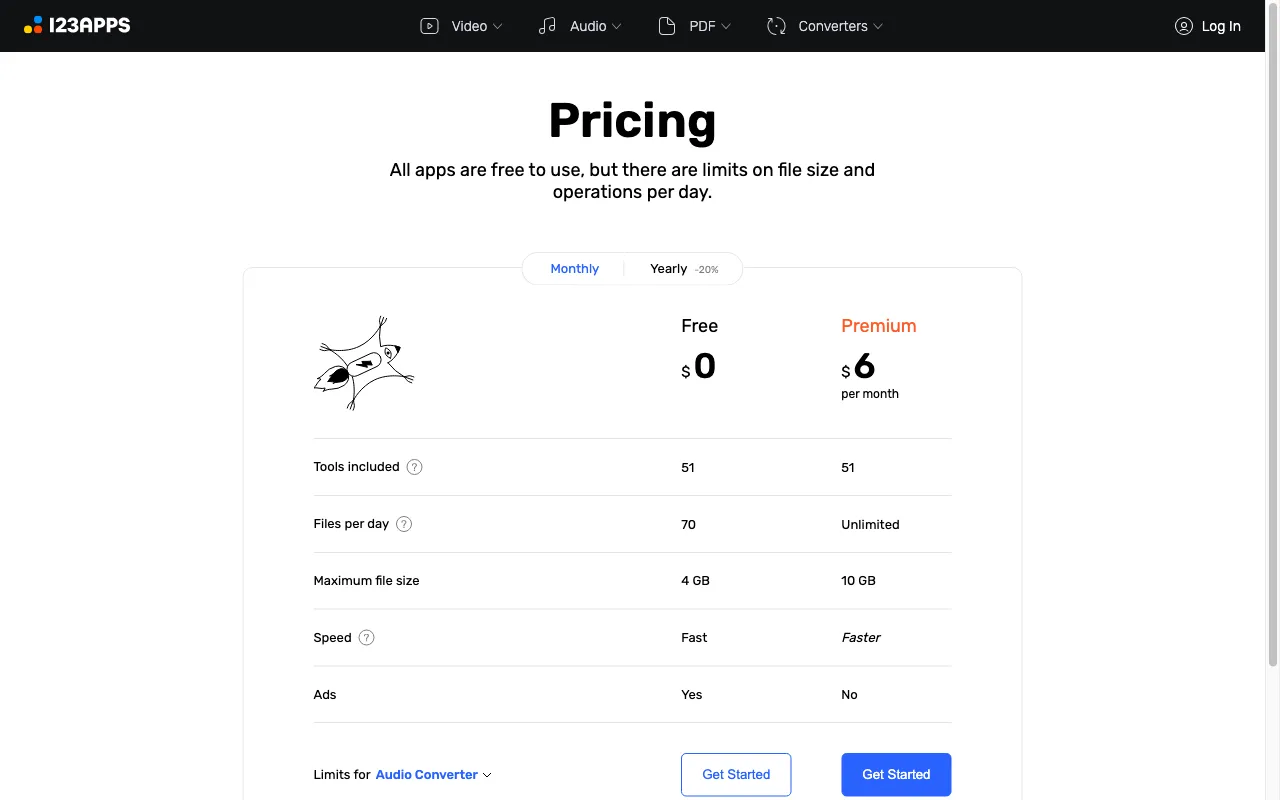 Online Audio Converter — pricing page