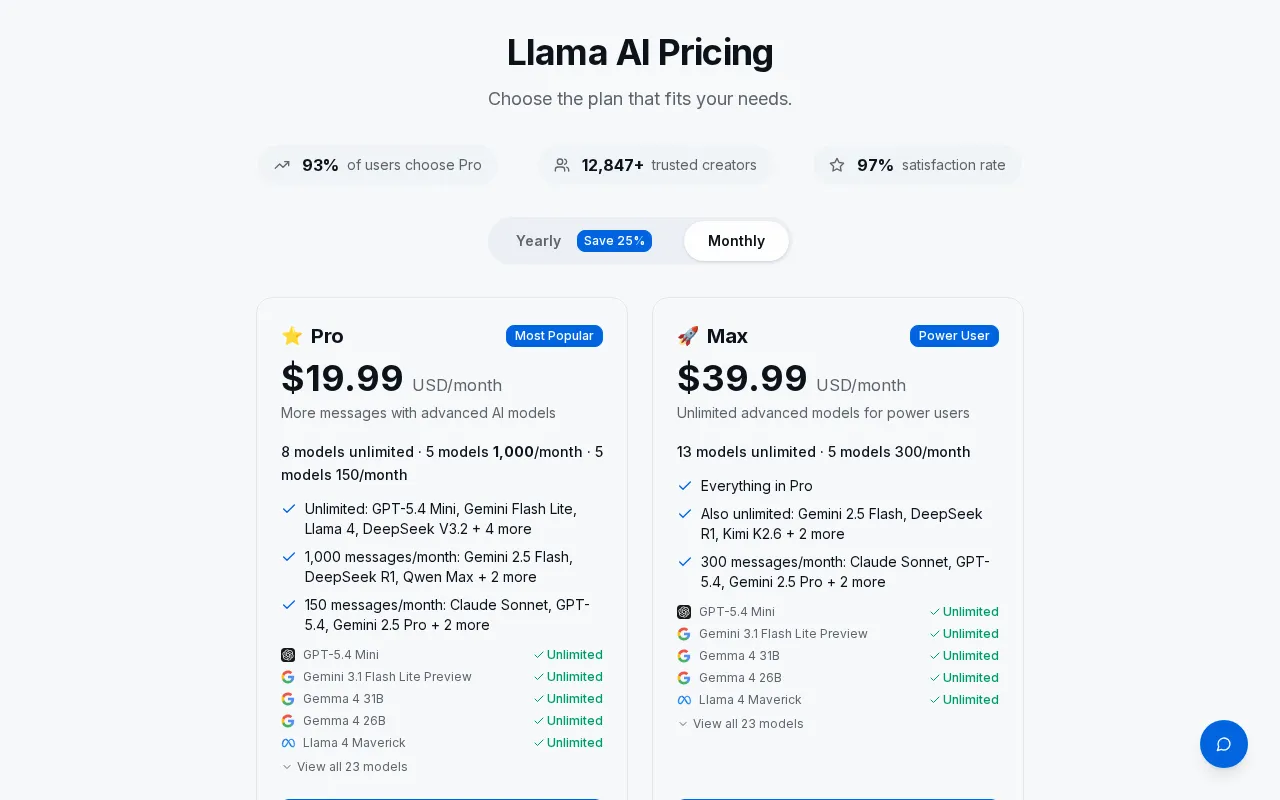 Online Llama 3.1 405B Chat — pricing page