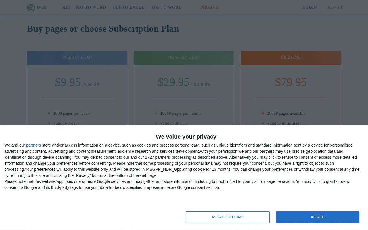 OnlineOCR.net — pricing page