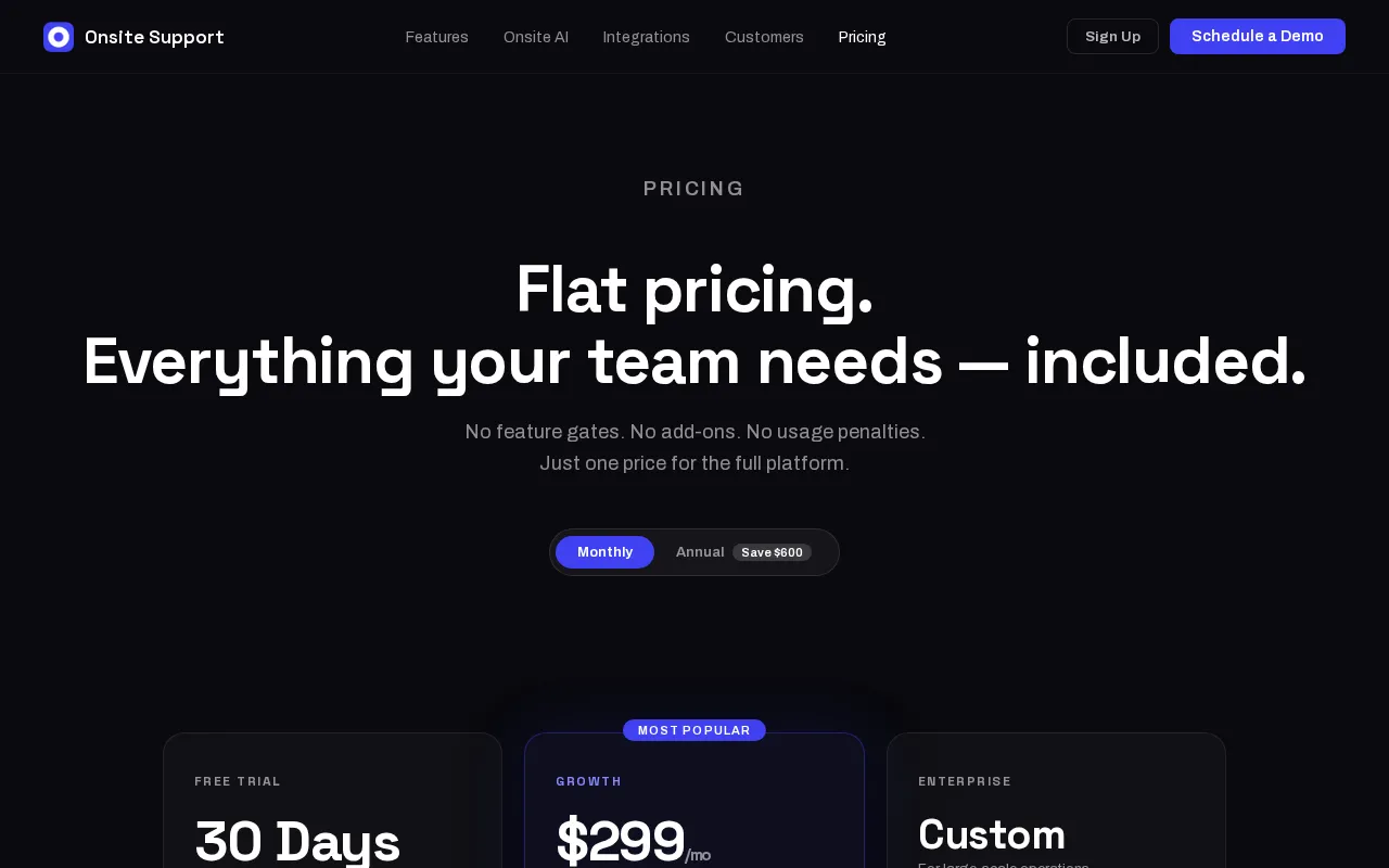 OnSite — pricing page
