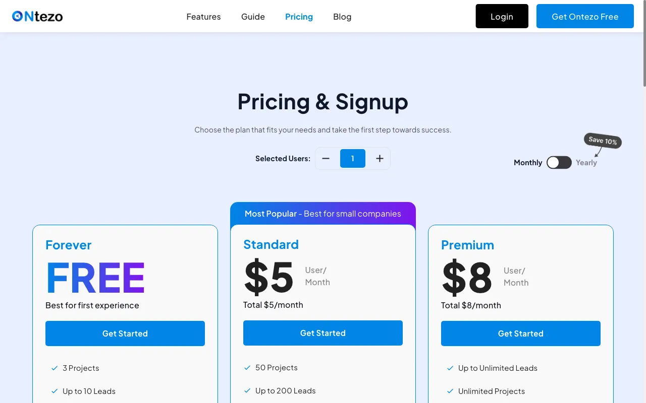 ONtezo — pricing page