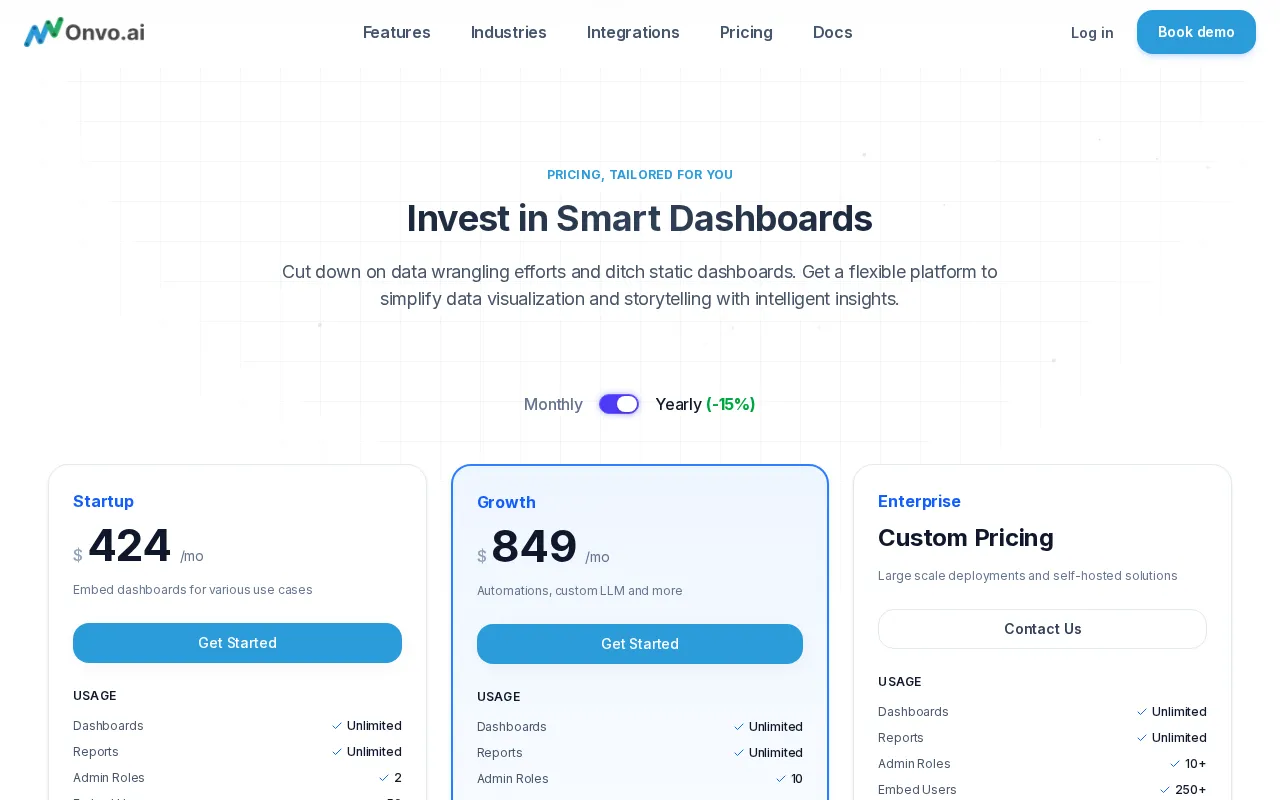 Onvo AI — pricing page
