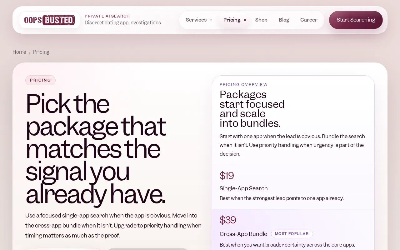 OopsBusted — pricing page