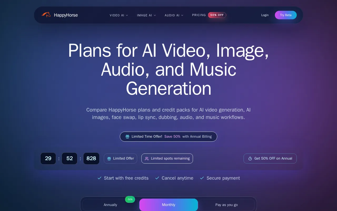 Open HappyHorse — pricing page