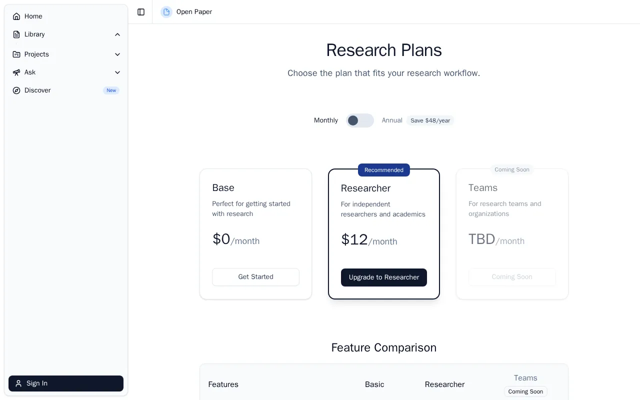 Open Paper — pricing page