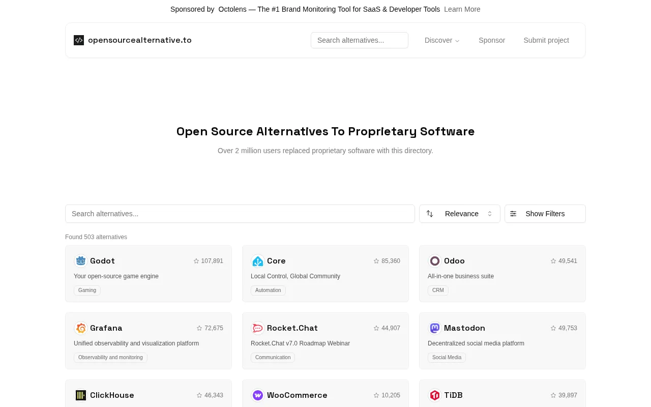 Open Source Alternatives — preview screenshot