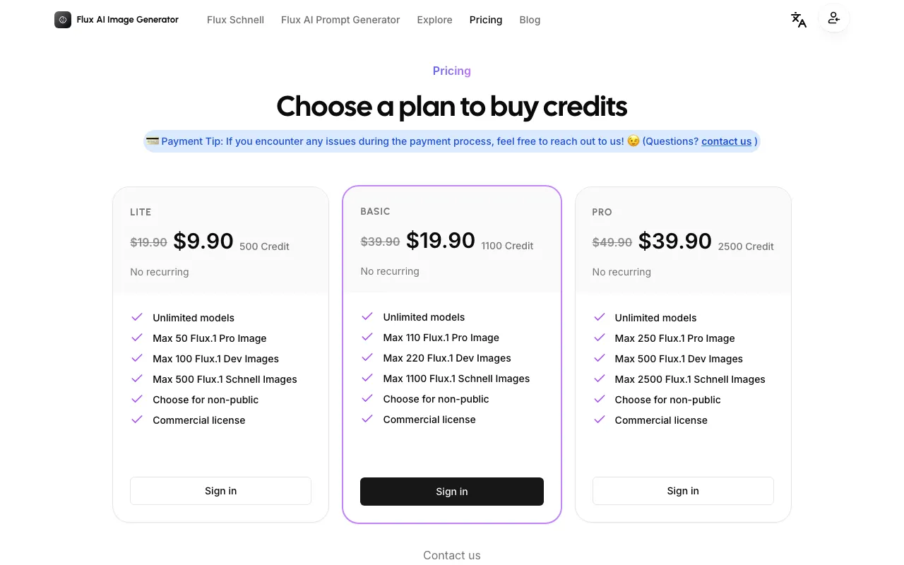 fluxaipro.art — pricing page