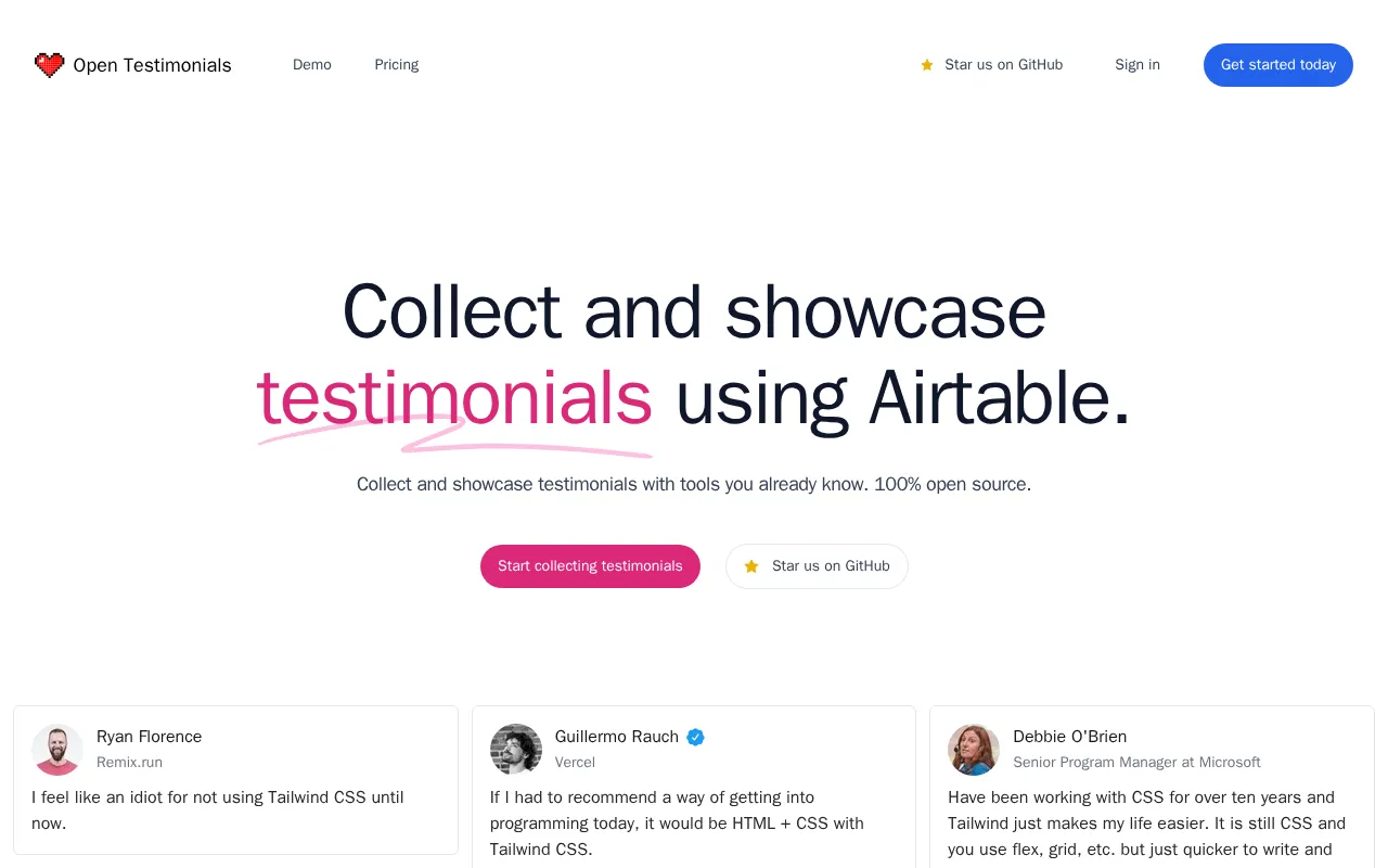 Open Testimonials — preview screenshot