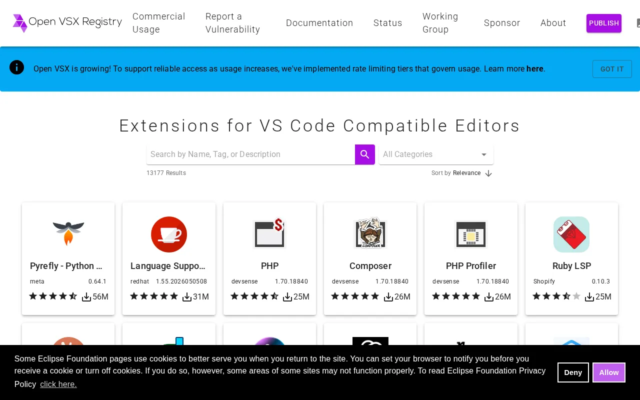Open VSX Registry — preview screenshot