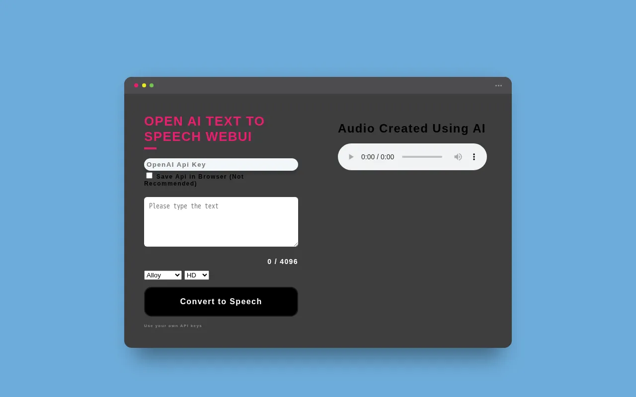 OpenAI Text To Speech WebUI — preview screenshot