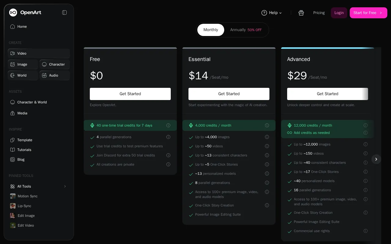 Openart — pricing page