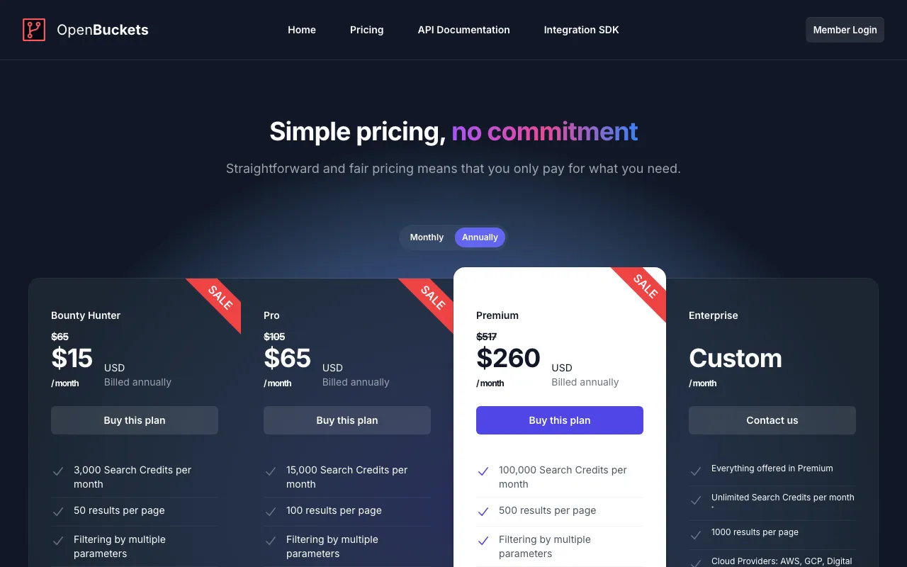 OpenBuckets — pricing page
