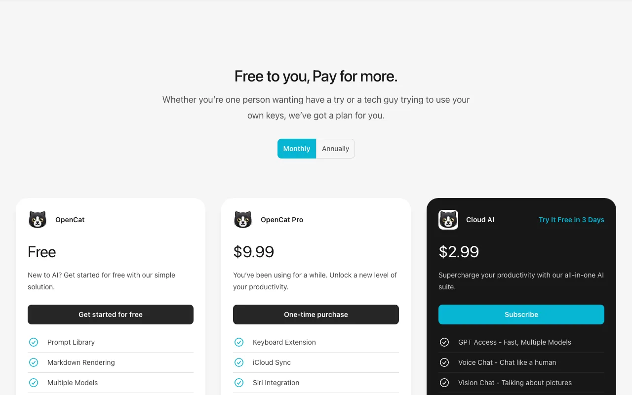 OpenCat — pricing page