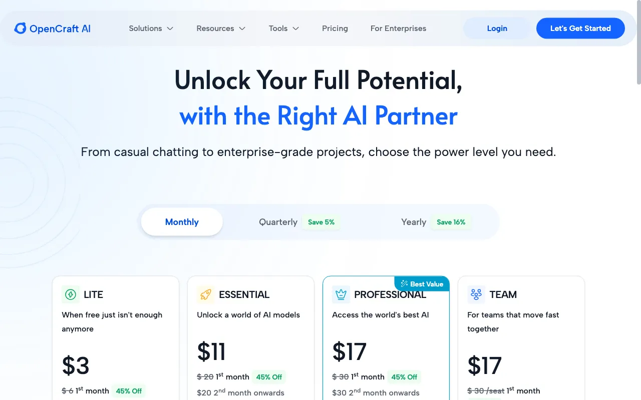 OpenCraft AI — pricing page