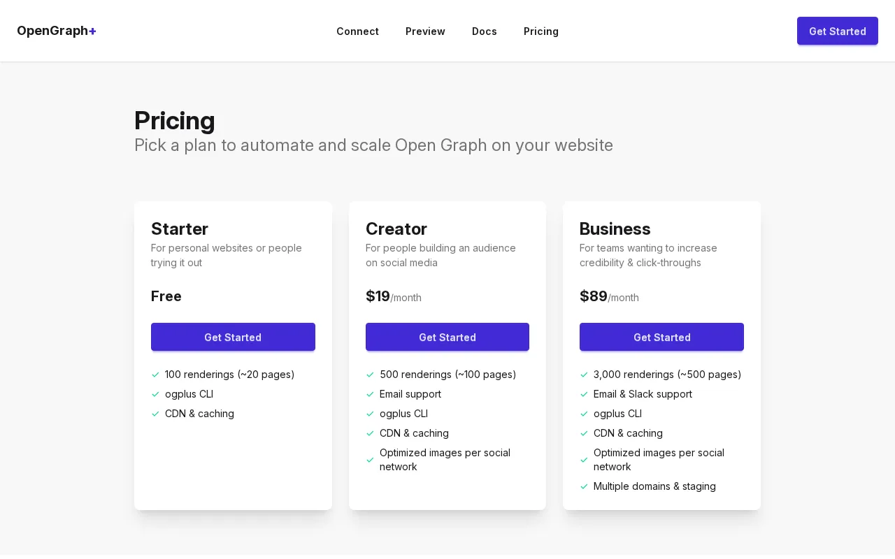 OpenGraph+ — pricing page