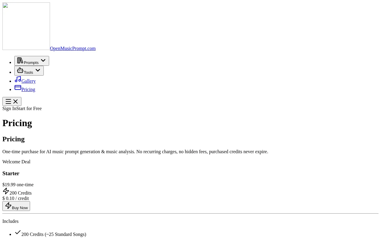 OpenMusicPrompt — pricing page
