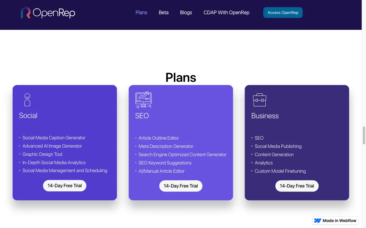 OpenRep — pricing page