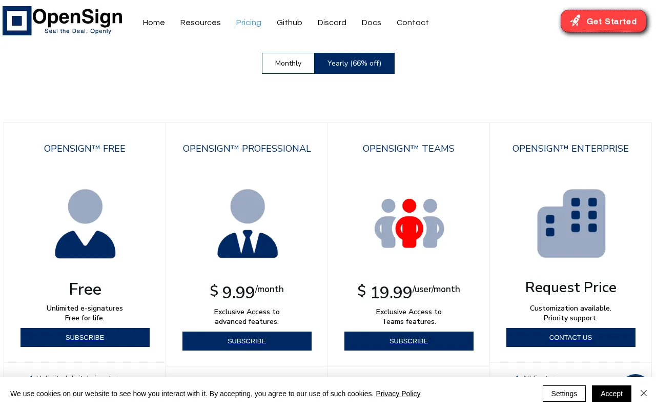 OpenSign™ — pricing page